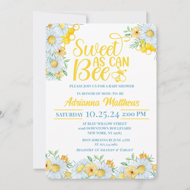 Convites Sweet As Can Bee Baby Shower Invitation (Frente)