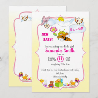 Convites Sweet as Can Bee Floral Baby Girl Shower Invite