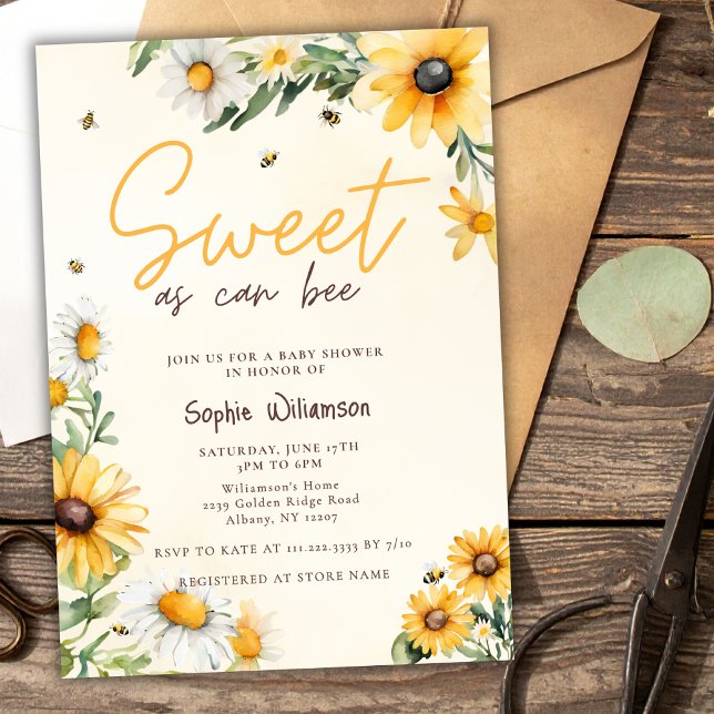 Convites Sweet As Can Bee Sunflowers Yellow Baby Shower (Criador carregado)