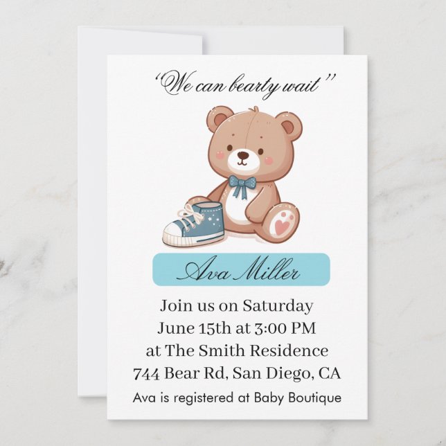 Convites Sweet Baby Shower Invitation | Cute Bear Theme (Frente)