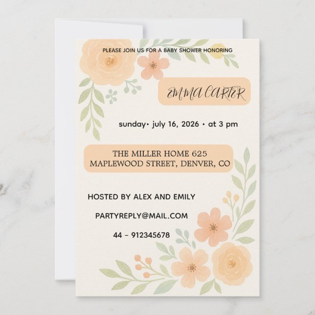 Convites Sweet Baby Shower Invitation flowers (Frente)