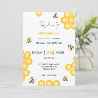 Convites Sweet Bee Day First Birthday Honey Bee Party Girl