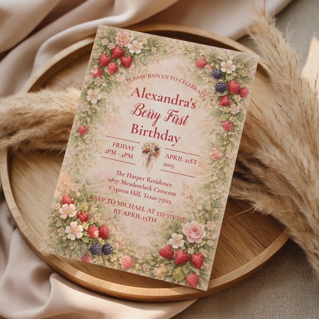 Convites Sweet Berry Garden 1st Birthday (Criador carregado)