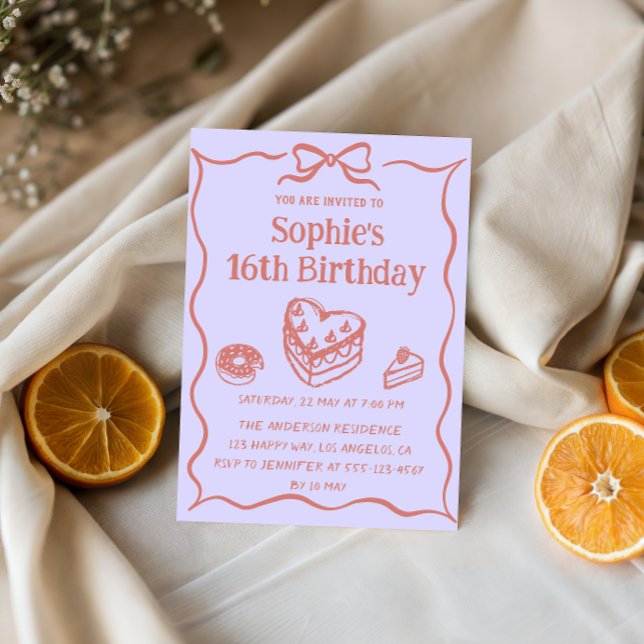 Convites Sweet Cake & Bow Pastel Pink 16th Birthday Party (Criador carregado)