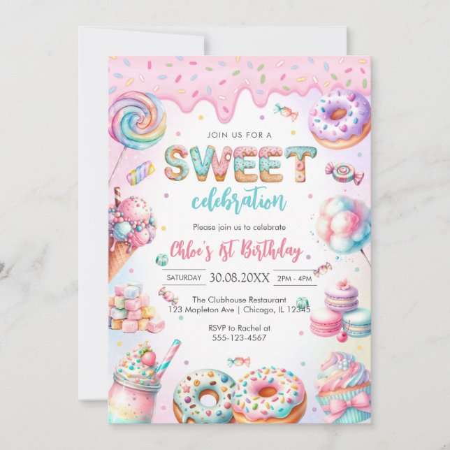 Convites Sweet Candy Birthday Party Invitation (Frente)