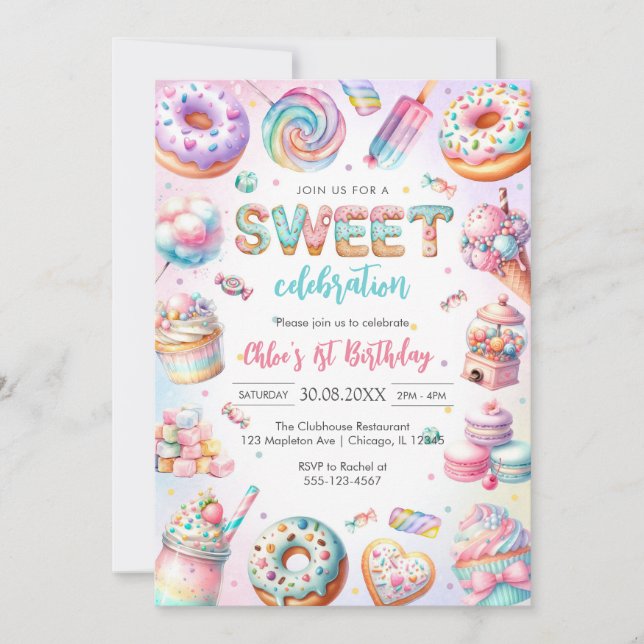 Convites Sweet Candy Birthday Party Invitation (Frente)