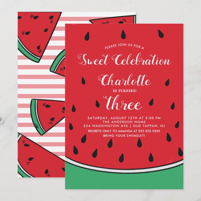 Convites Sweet Celebration Watermelon Birthday Invitation (Frente/Verso)