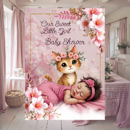 Convites Sweet Cute Pink Girl Baby Shower Cat Kitten