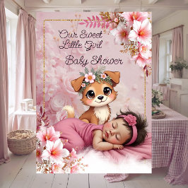 Convites Sweet Cute Pink Girl Baby Shower Puppy Dog