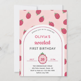 Convites Sweet Dragon Fruit First Birthday Invitation
