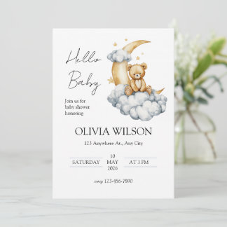 Convites Sweet Dreams Teddy Bear on the Moon