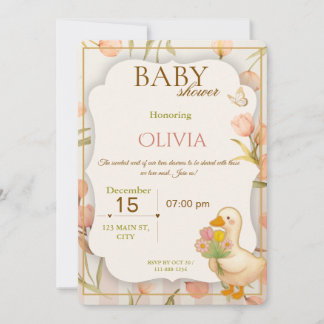 Convites Sweet Duck Floral Baby Shower Invitation