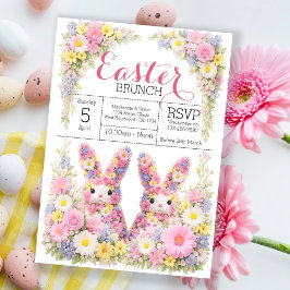 Convites Sweet Flower Bunny Rabbit Easter Egg Hunt Brunch