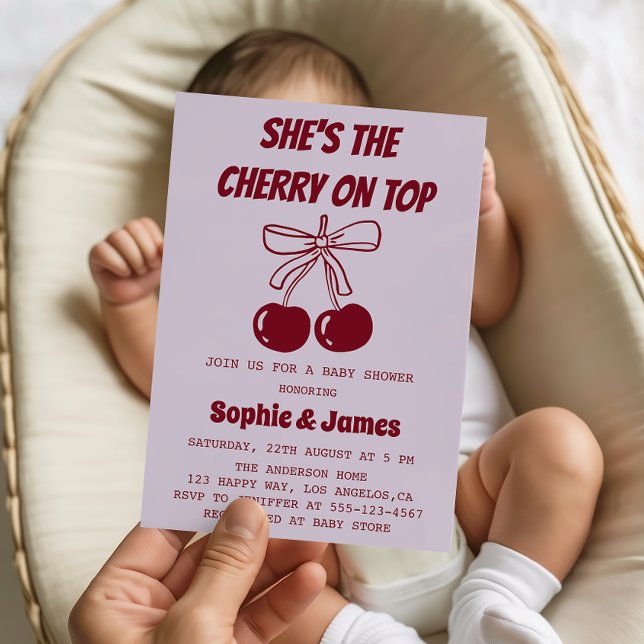 Convites Sweet Girl Cherry on Top Baby Shower Party (Criador carregado)