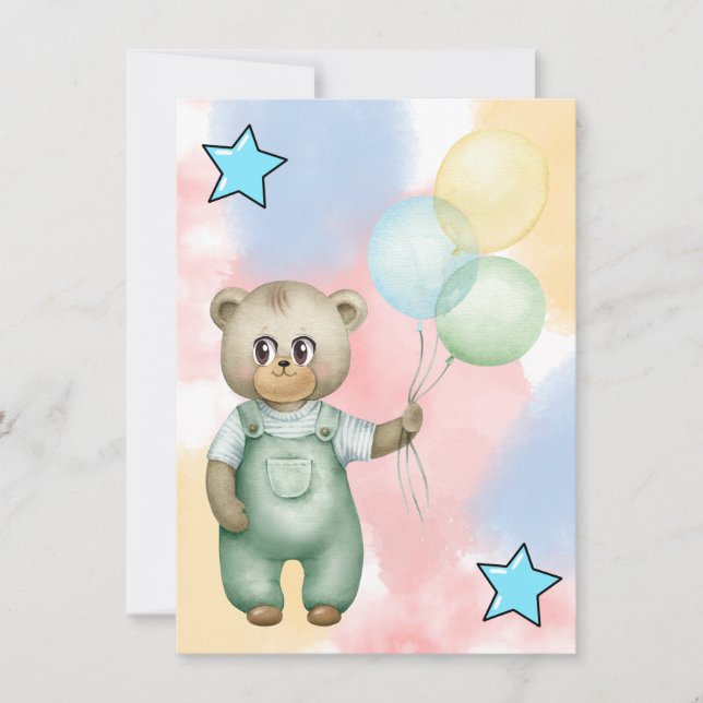 Convites Sweet green baby bear  (Frente)
