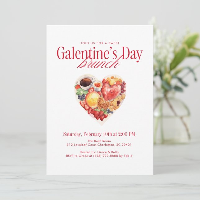 Convites Sweet Heart Brunch Galentine’s Day Brunch (Em pé/Frente)