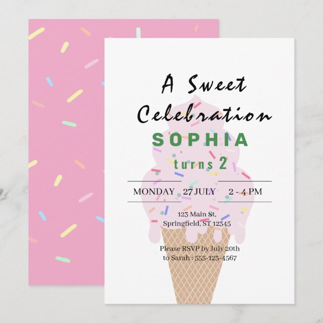 Convites Sweet Ice Cream Birthday (Frente/Verso)