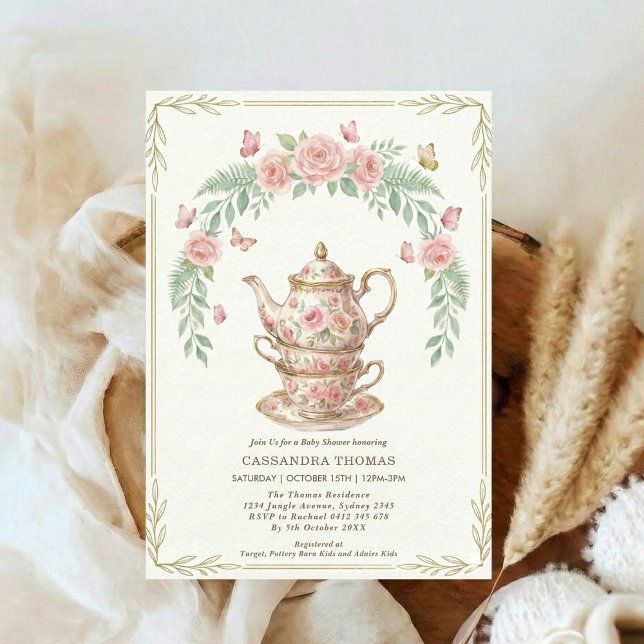 Convites Sweet Is Brewing Butterfly Floral Baby Shower Tea (Criador carregado)