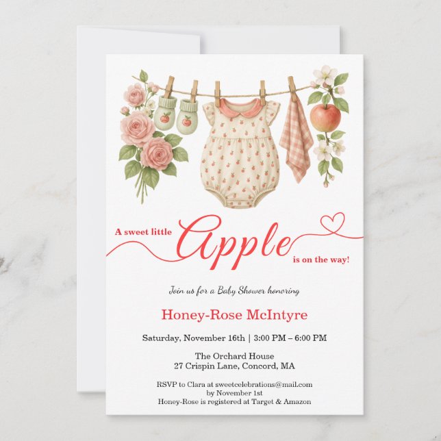 Convites Sweet Little Apple Baby Shower | Fall Rustic Baby  (Frente)