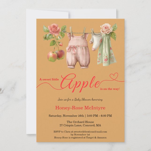 Convites Sweet Little Apple Baby Shower | Fall Rustic Baby  (Frente)