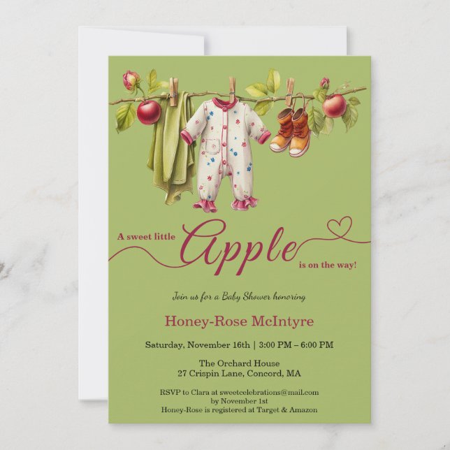 Convites Sweet Little Apple Baby Shower | Fall Rustic Baby  (Frente)