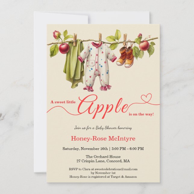 Convites Sweet Little Apple Baby Shower | Fall Rustic Baby  (Frente)