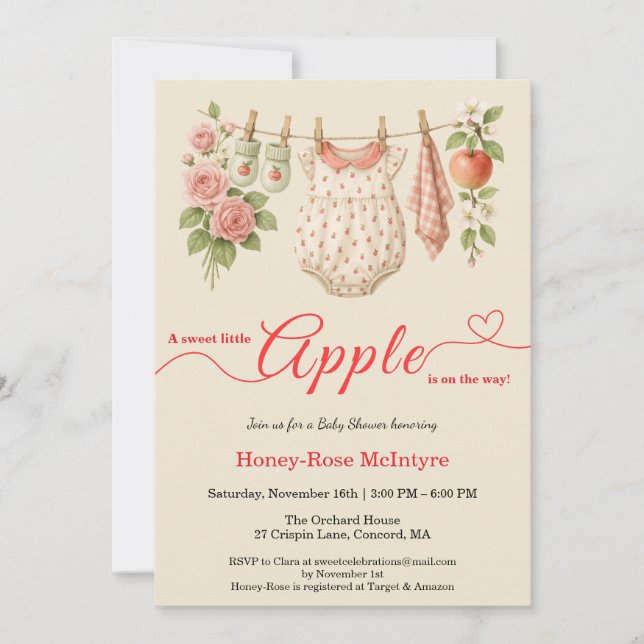 Convites Sweet Little Apple Baby Shower | Fall Rustic Baby  (Frente)