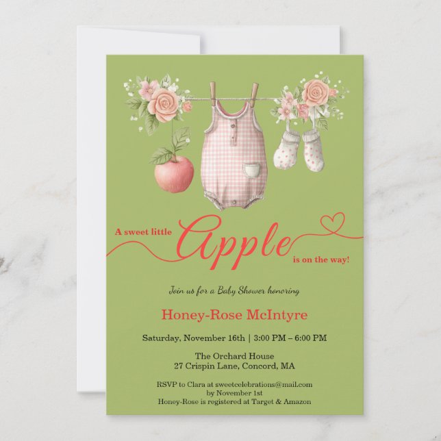 Convites Sweet Little Apple Baby Shower | Fall Rustic Baby  (Frente)