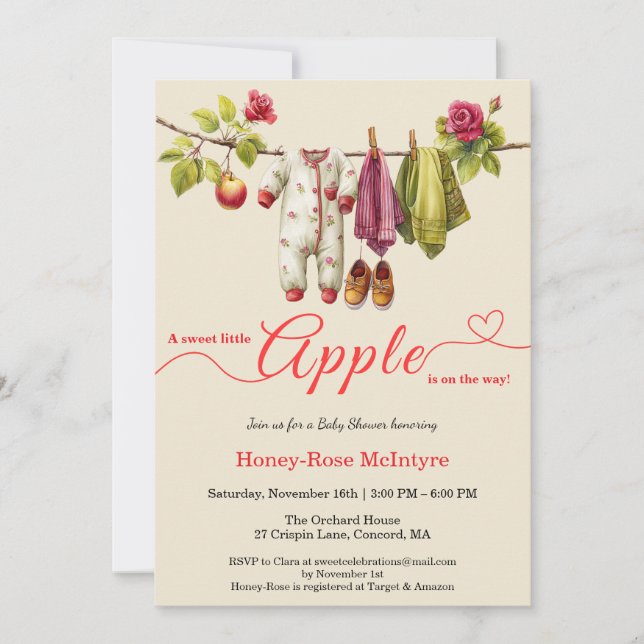 Convites Sweet Little Apple Baby Shower | Fall Rustic Baby  (Frente)