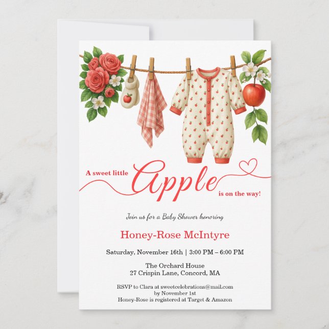 Convites Sweet Little Apple Baby Shower | Fall Rustic Baby  (Frente)