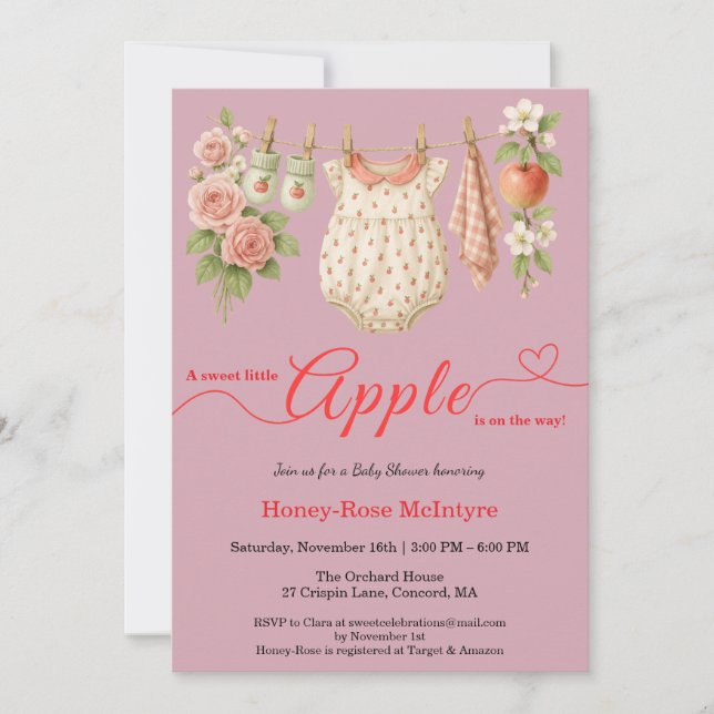 Convites Sweet Little Apple Baby Shower | Fall Rustic Baby  (Frente)