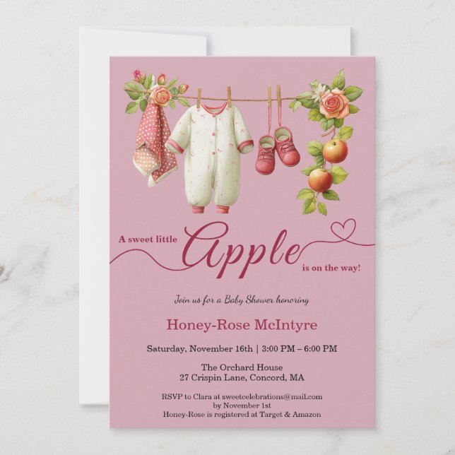 Convites Sweet Little Apple Baby Shower | Fall Rustic Baby  (Frente)