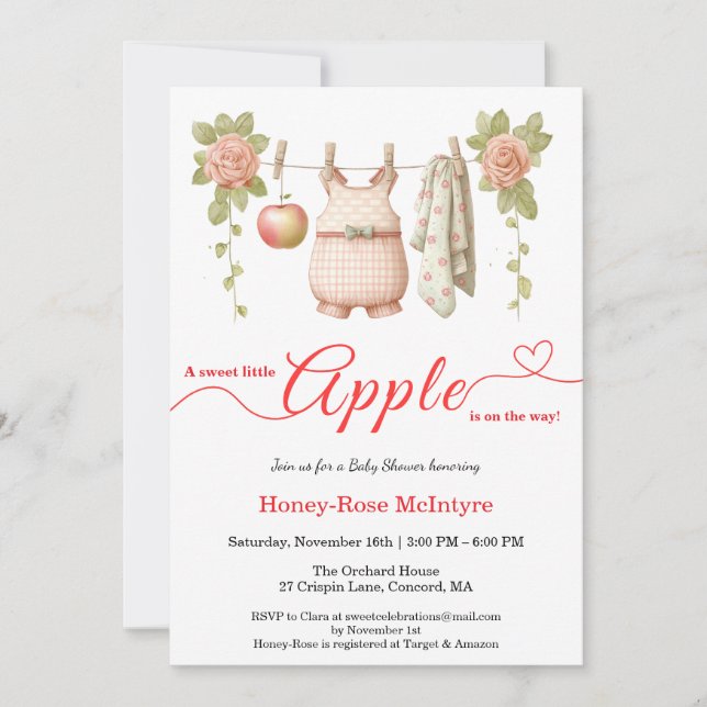 Convites Sweet Little Apple Baby Shower | Fall Rustic Baby  (Frente)