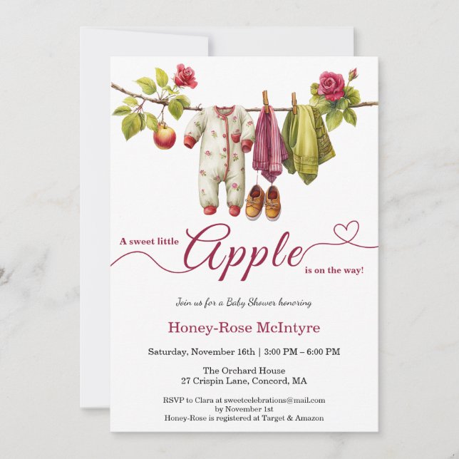 Convites Sweet Little Apple Baby Shower | Fall Rustic Baby  (Frente)