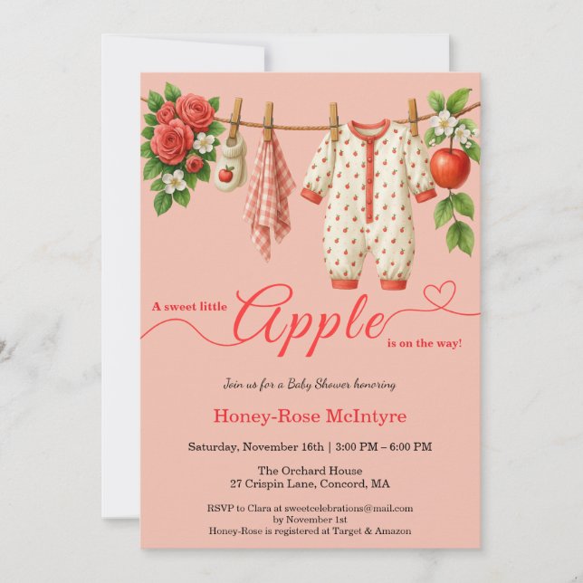 Convites Sweet Little Apple Baby Shower | Fall Rustic Baby  (Frente)