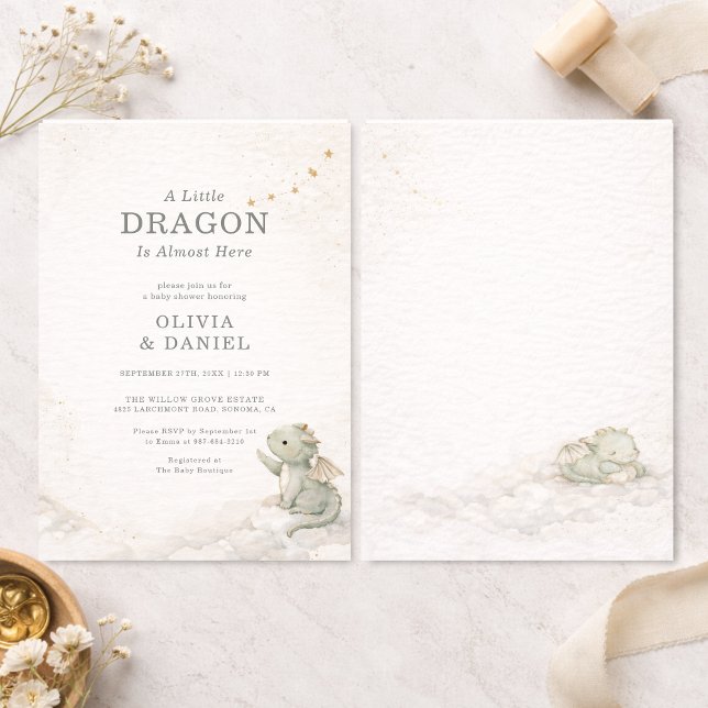 Convites Sweet Little Dragon Couples Baby Shower Invitation (Criador carregado)