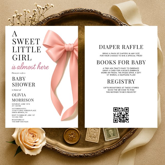 Convites Sweet Little Girl Bow All in One Baby Shower (Criador carregado)