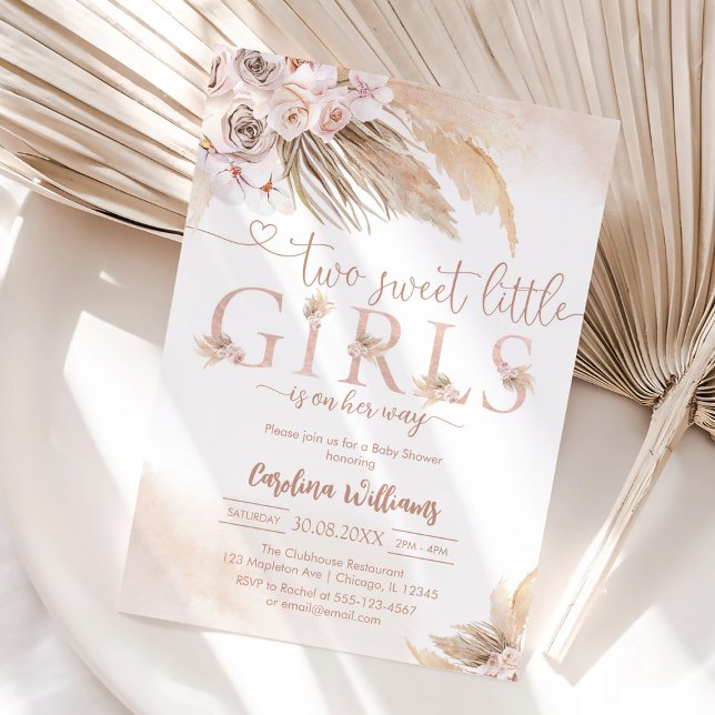Convites Sweet Little Girl Pampas Baby Shower Invitation (Criador carregado)
