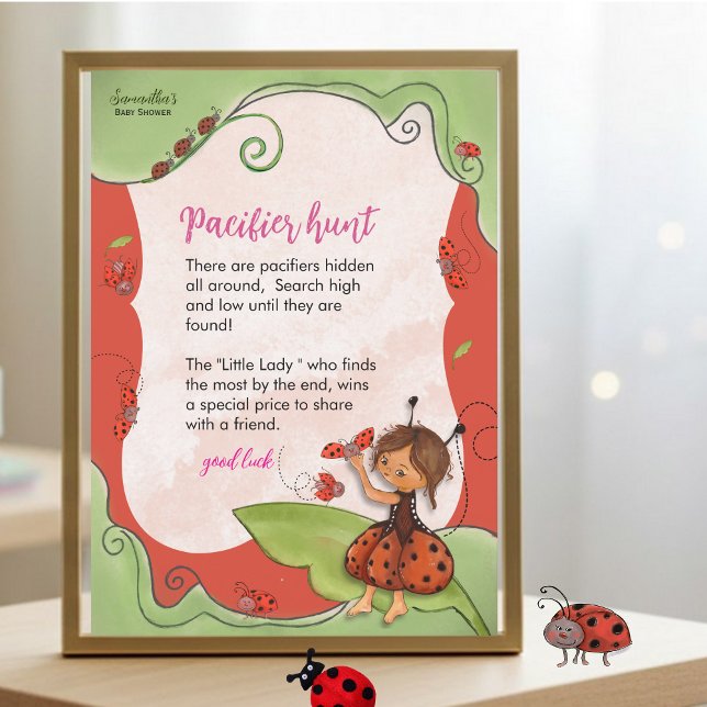 Convites Sweet Little Ladybug Pacifier Hunter Game Sign (Sweet Little Ladybug Pacifier Hunter Game Sign Invitation)