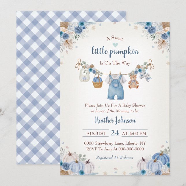 Convites Sweet Little Pumpkin Autumn Baby Shower (Frente/Verso)