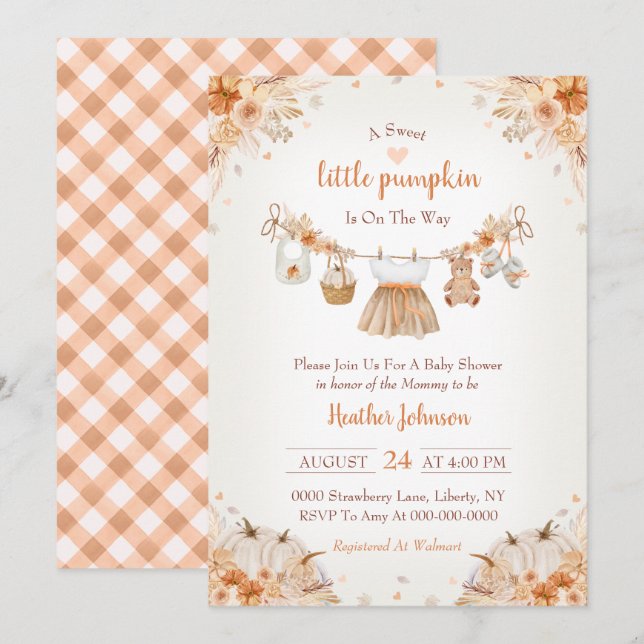 Convites Sweet Little Pumpkin Autumn Baby Shower (Frente/Verso)