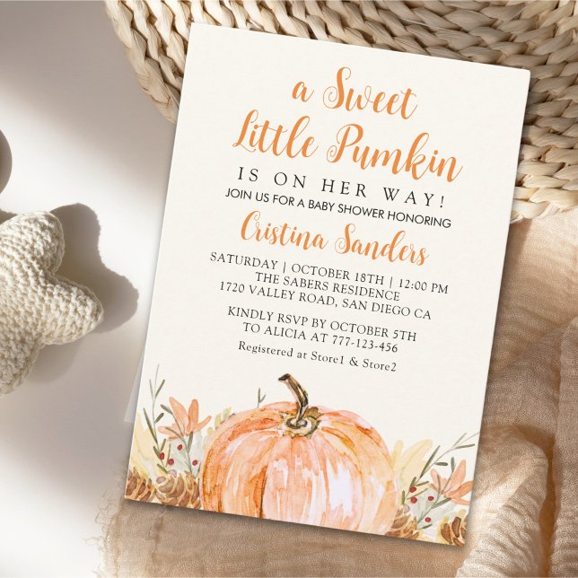 Convites Sweet Little Pumpkin is on her Way, Baby Shower (Criador carregado)