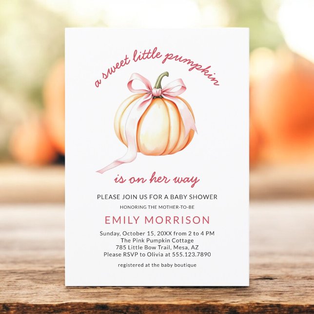 Convites Sweet Little Pumpkin Pink Bow Girl Baby Shower (Criador carregado)