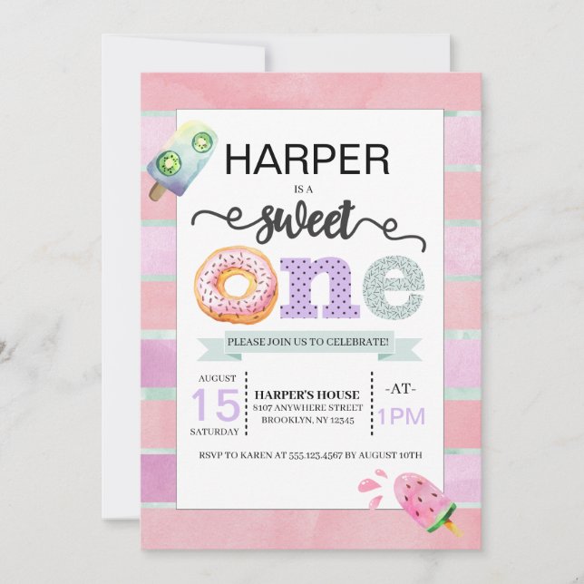 Convites Sweet One First Birthday Invitation (Frente)