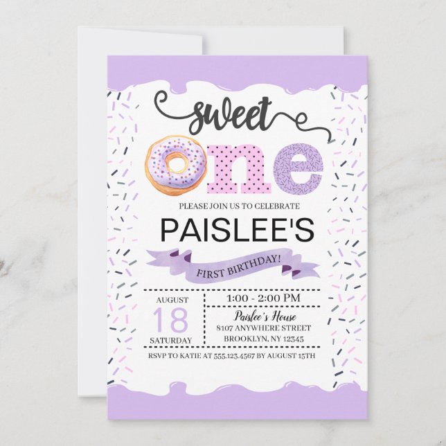 Convites Sweet One First Birthday Invitation (Frente)