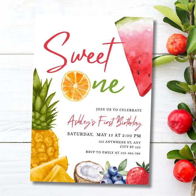 Convites Sweet One First Birthday Invite, Fruta Tropical (Criador carregado)