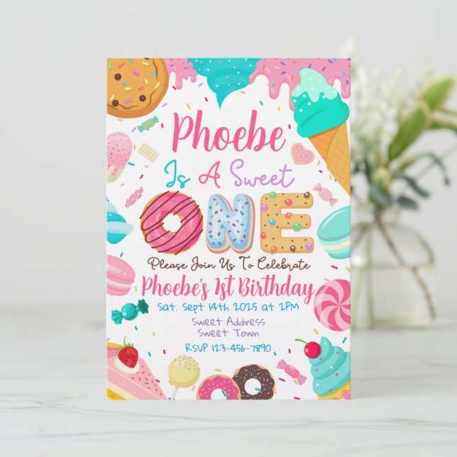 Convites Sweet One First Birthday Party Invitation (Em pé/Frente)