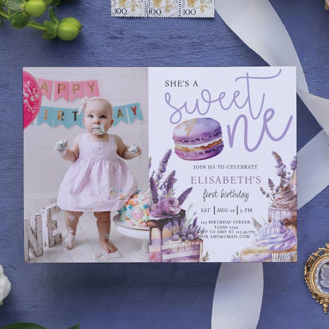 Convites Sweet One First Birthday Pastel Violet (Criador carregado)