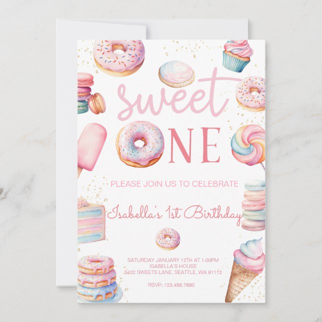 Convites Sweet One First Birthday Photo Invitation (Frente)