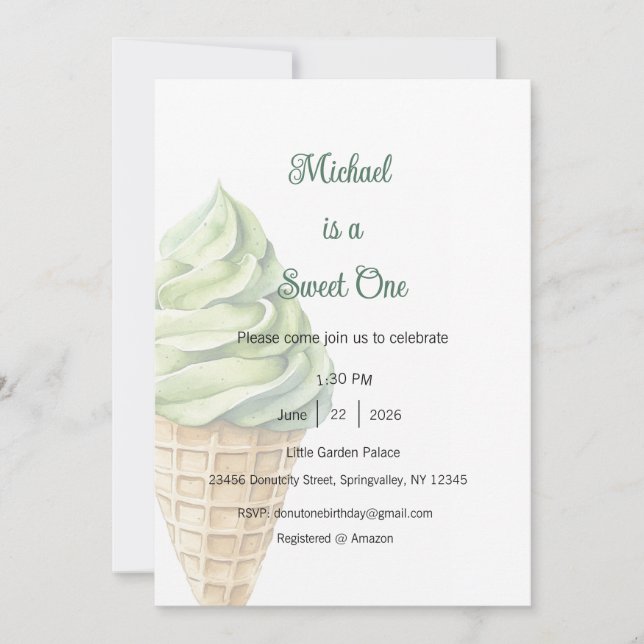 Convites Sweet One Invitation, Ice Cream One Party (Frente)